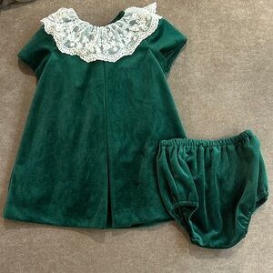 Green Velvet Baby Dress with Lace Collar